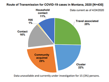 Pie Graph Showing Route of Transmission for new Covid-19 Cases